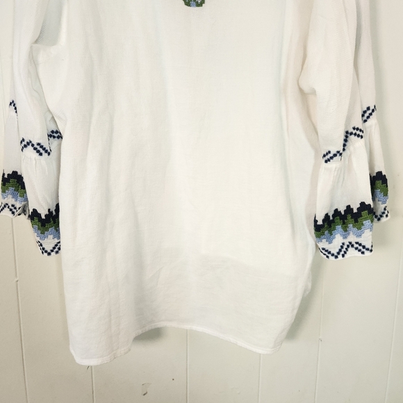 Rungolee White Blue Green Embroidered 3/4 Sleeve Tunic Size XL - Picture 11 of 16